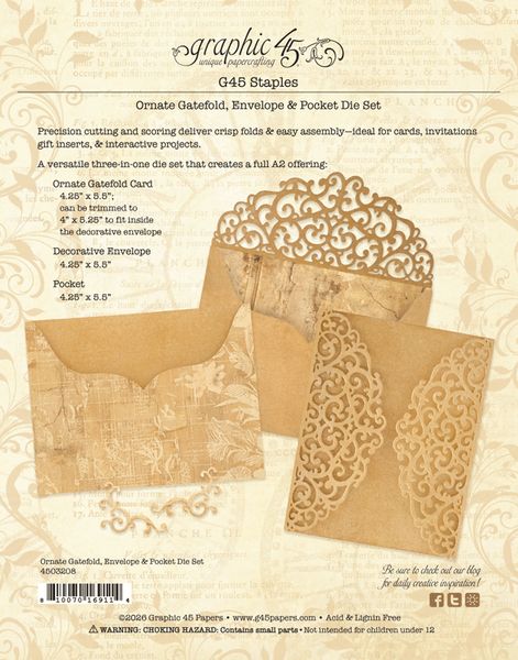 Graphic 45 Ornate Gatefold, Envelope & Pocket Die Set