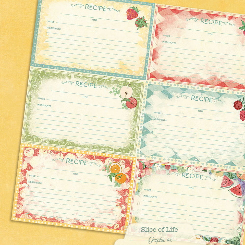 Graphic 45 Slice of Life: Recipe Card Cut-Apart Patterns and Solids 12x12 DS Paper (1 Sheet)