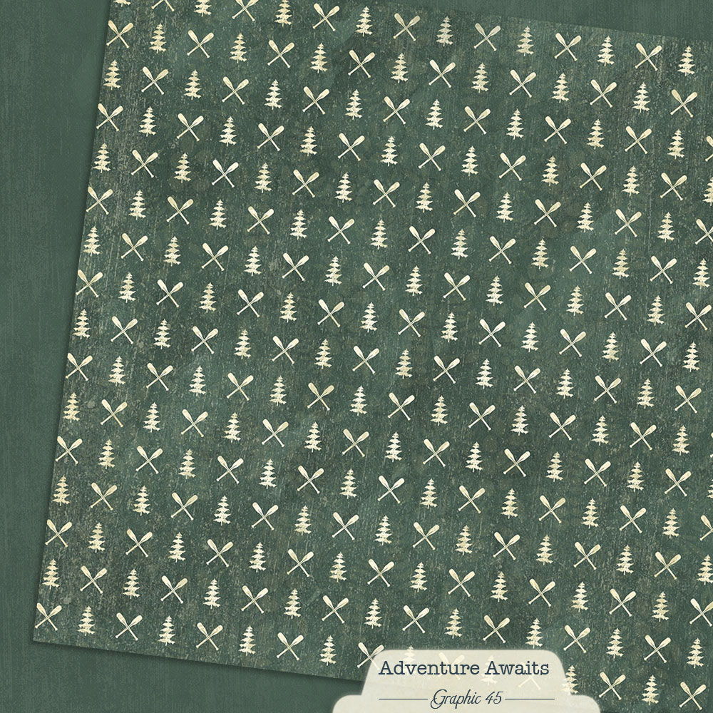 Graphic 45 Adventure Awaits: Evergreen Patterns and Solids 12x12 DS Paper (1 Sheet)