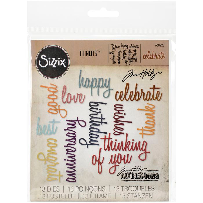 Sizzix Thinlits Dies By Tim Holtz 13/Pkg-Celebration Script Words