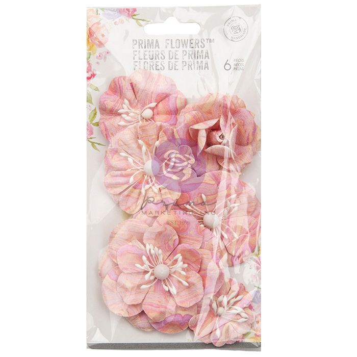 Prima Marketing Mulberry Paper Flowers-Marbled With Love/Strawberry Milkshake