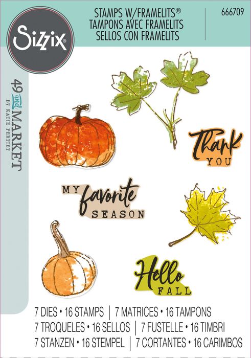 Sizxix A5 Clear Stamps With Framelits Die By 49 And Market-Pencil Line Harvest