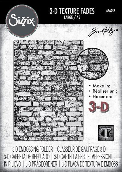Sizzix 3D Texture Fades Brickwork A5 Embossing Folder By Tim Holtz
