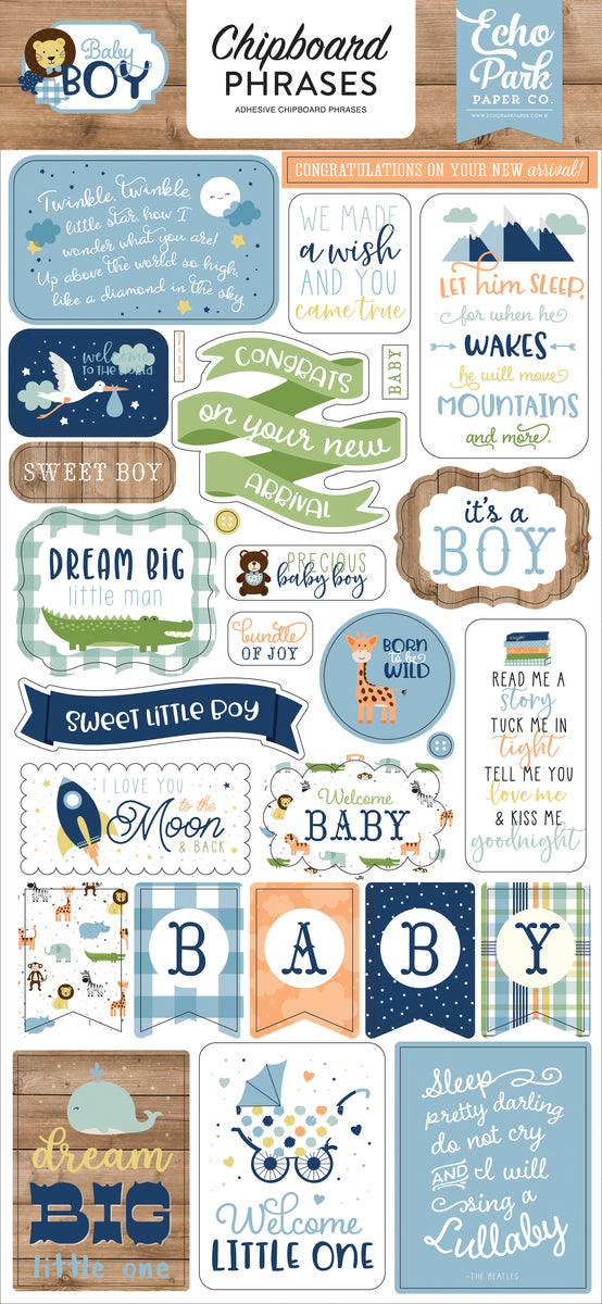 Echo Park Paper Company Baby Boy Chipboard Phrases