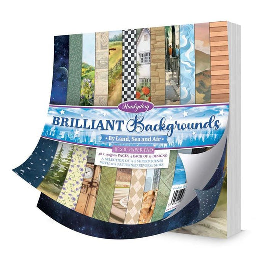 Hunkydory Crafts Brilliant Backgrounds - By Land, Sea And Air - 8"x8" Paper Pad