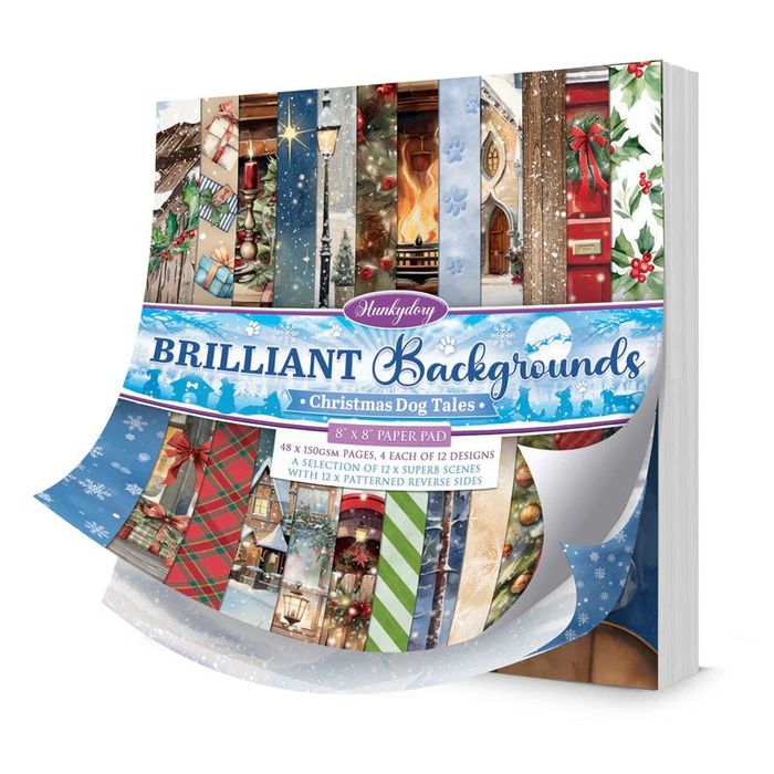 Hunkydory Crafts Brilliant Backgrounds - Christmas Dog Tales 8" x 8" Paper Pad