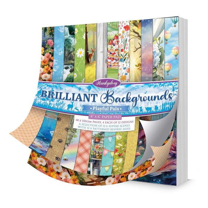 Hunkydory Crafts Brilliant Backgrounds - Playful Pals 8" x 8" Paper Pad