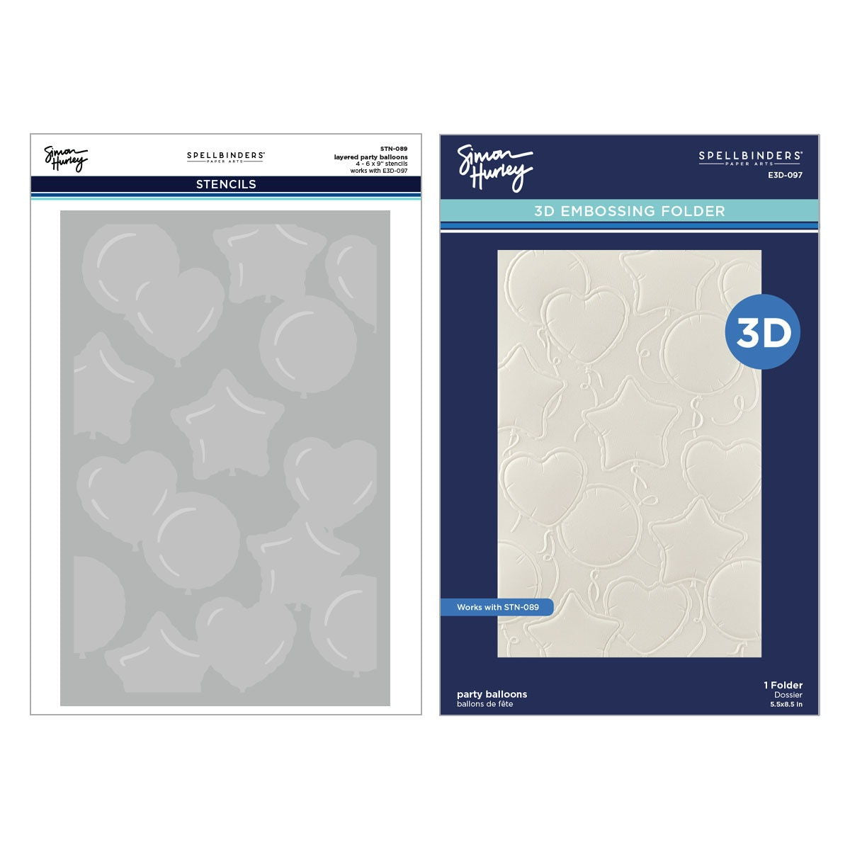 Spellbinders 3D Embossing Folder And Stencil By Simon Hurley-Party Balloons, Birthday Bash