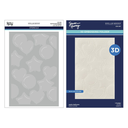 Spellbinders 3D Embossing Folder And Stencil By Simon Hurley-Party Balloons, Birthday Bash