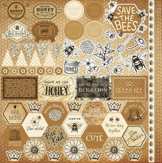 Reminisce Bee Happy 12X12 Sticker