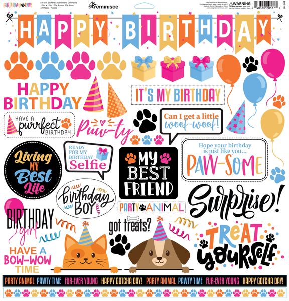 Reminisce Birthday Paws 12X12 Sticker