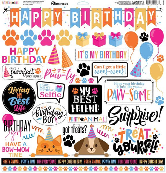 Reminisce Birthday Paws 12X12 Sticker