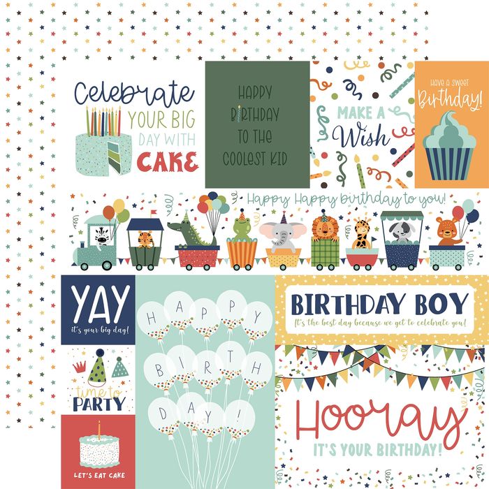Echo Park A Birthday Wish Boy Double-Sided Cardstock 12"X12"-Multi Journaling Cards