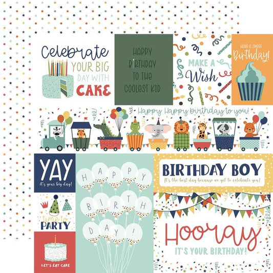 Echo Park A Birthday Wish Boy Double-Sided Cardstock 12"X12"-Multi Journaling Cards