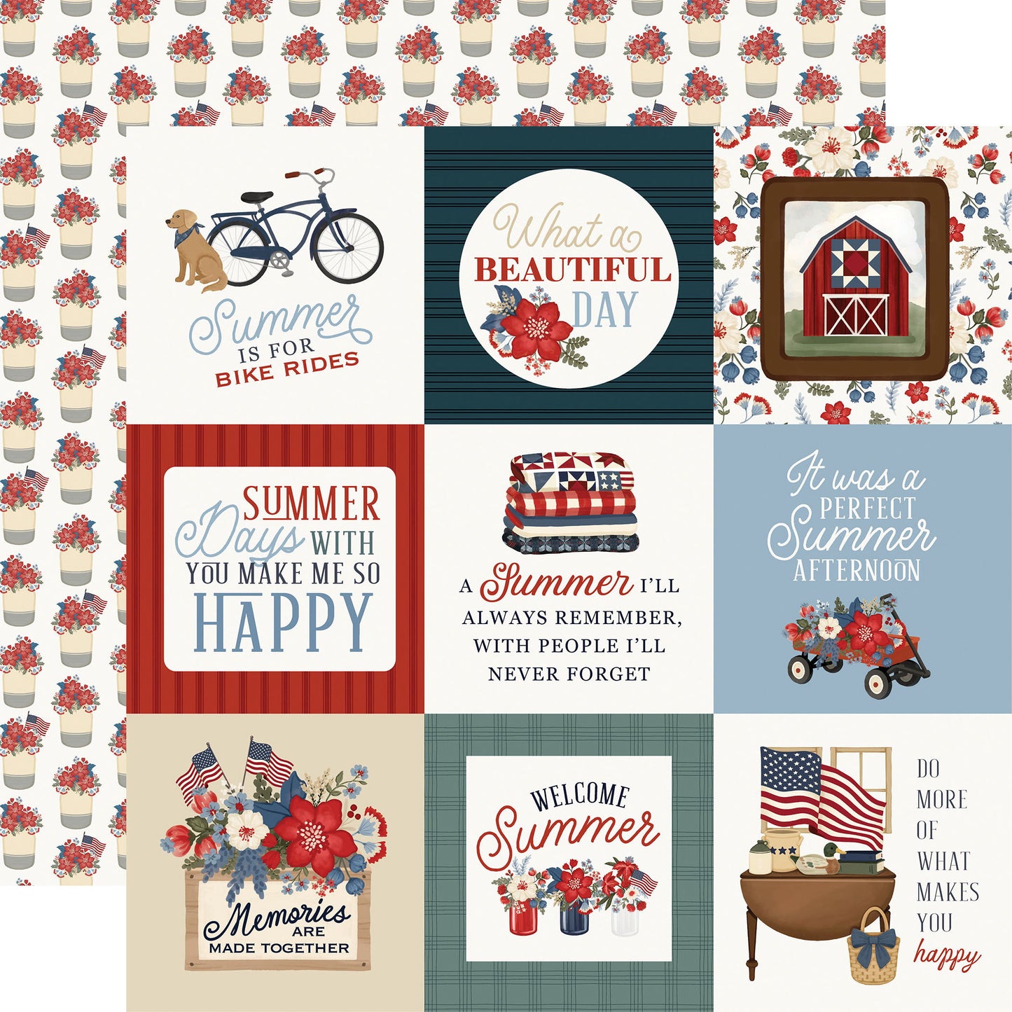 Carta Bella Americana Summer: 4x4 Journaling Cards 12x12 Patterned Paper