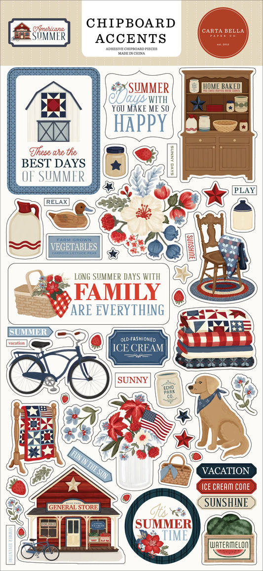 Carta Bella Americana Summer 6x13 Chipboard Accents