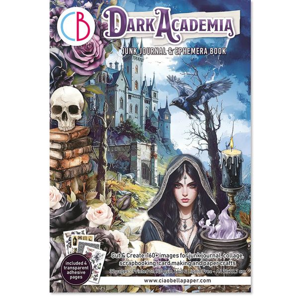 Ciao Bella Dark Academia Junk Journal Ephemera Book A4, 32 sheets/pkg