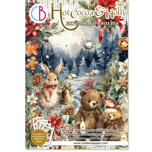 Ciao Bella Hot Cocoa & Holly Junk Journal Ephemera Book A4, 32 sheets/pkg