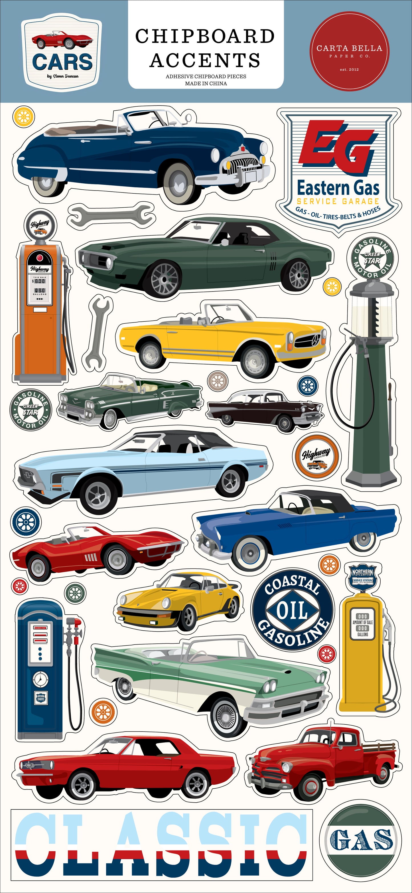 Carta Bella Cars 6x13 Chipboard Accents