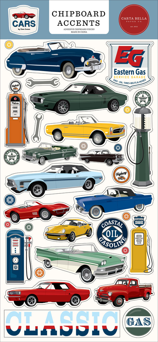 Carta Bella Cars 6x13 Chipboard Accents