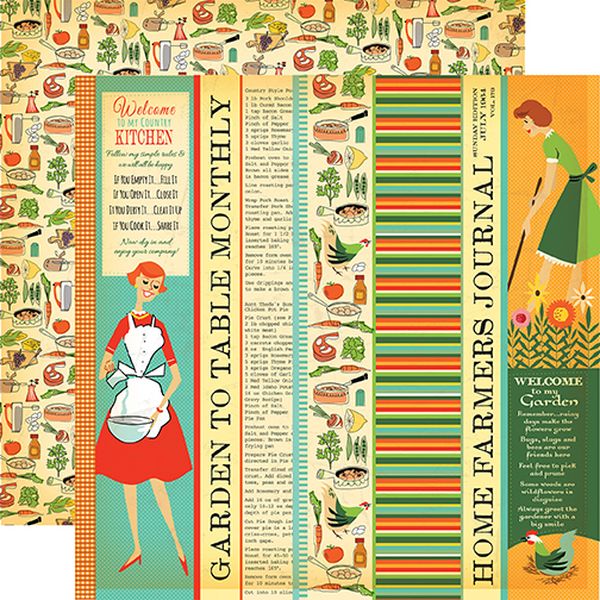 Country Kitchen Garden to Table Strips 12x12 DS Paper (1 Sheet)
