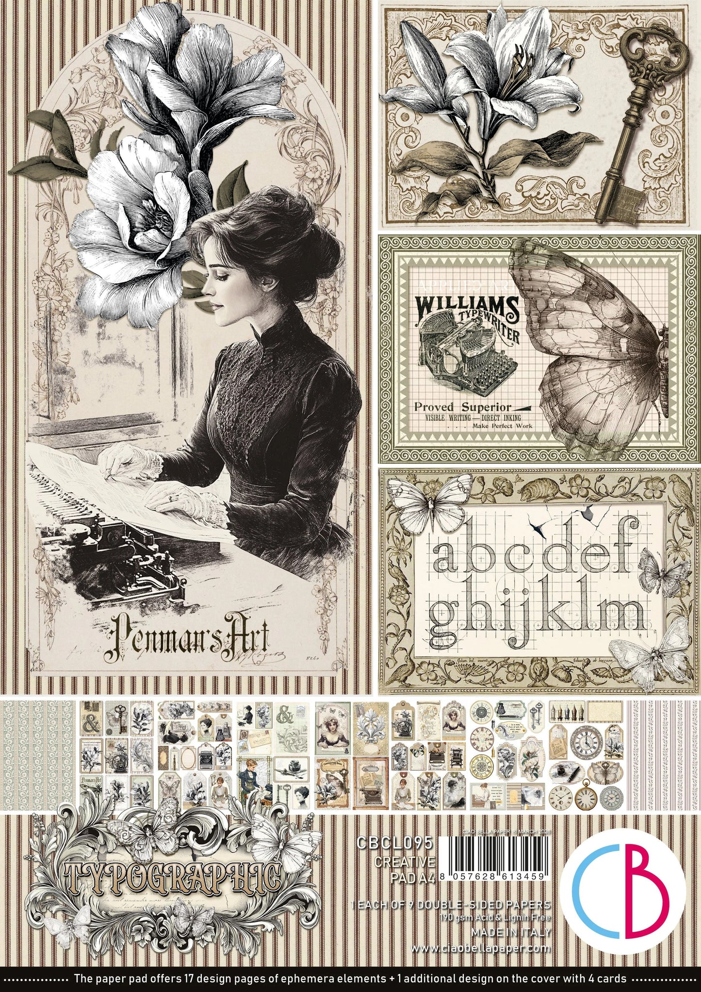 Ciao Bella Typographic Creative Pad A4 9/Pkg