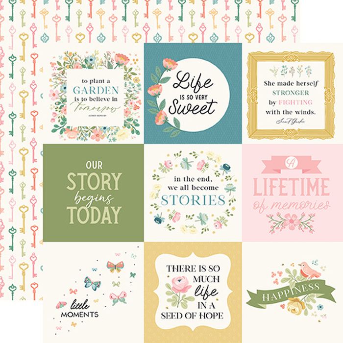 Secret Garden 4x4 Journaling Cards 12x12 DS Patterned Paper (1 Sheet)