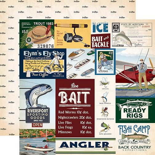 Gone Fishing Multi Journaling Cards 12x12 DS Patterned Paper (1 Sheet)