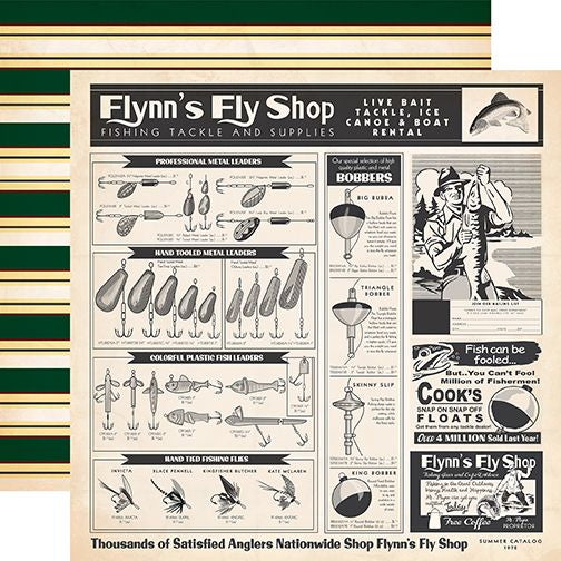 Gone Fishing Fly Shop Ad 12x12 DS Patterned Paper (1 Sheet)