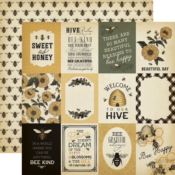 Carta Bella  Honey Bee: 3x4 Journaling Cards 12x12 DS Patterned Paper