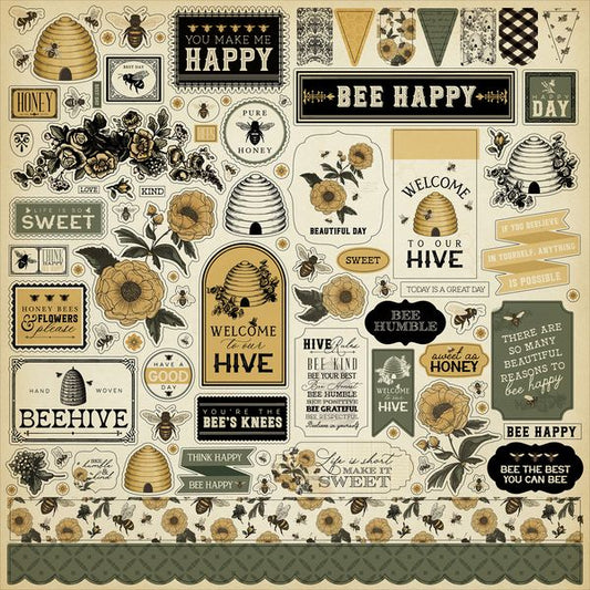 Carta Bella  Honey Bee Element Sticker - 12x12 Cardstock Stickers