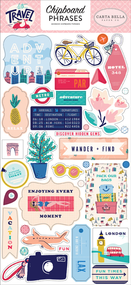Carta Bella Let's Travel Chipboard Phrases