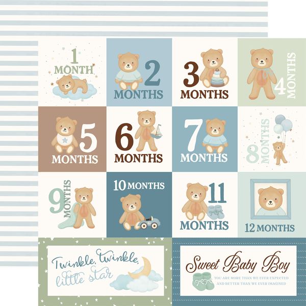 Carta Bella Little Lullabies: Baby Boy: Monthly Journaling Cards 12x12 Patterned Paper
