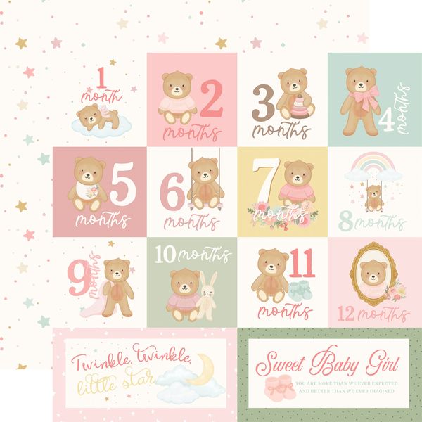 Carta Bella Little Lullabies: Baby Girl: Months Journaling Cards 12x12 Patterned Paper