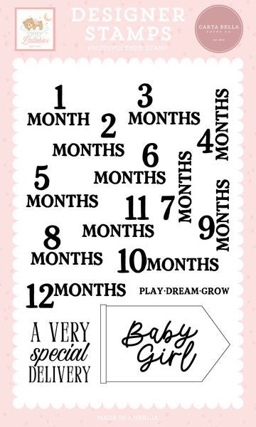 Carta Bella Little Lullabies: Baby Girl: Baby Girl Months Stamp Set