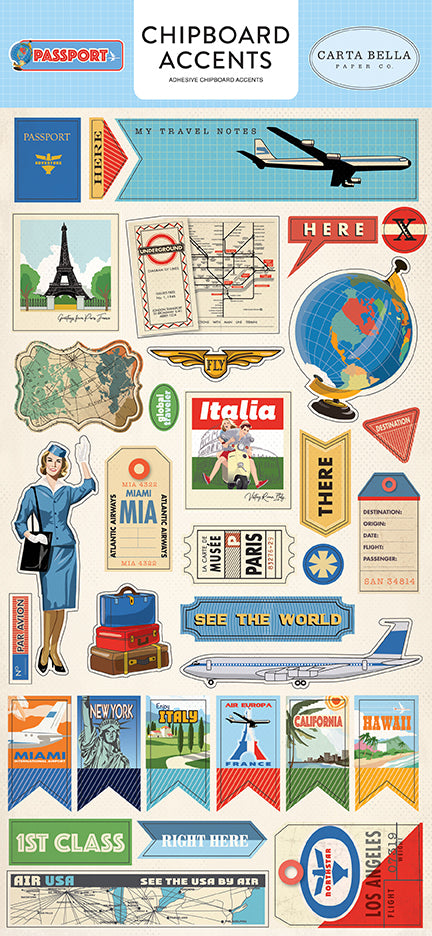 Carta Bella Passport 7528Chipboard Accents