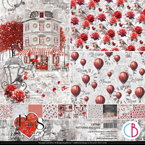 Ciao Bella Paris Je t’aime Patterns 12"x12" Pad, 8 sheets/pkg.
