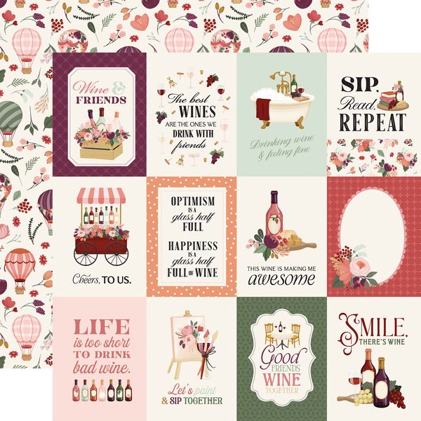 Carta Bella Wine 3x4 Journaling Cards 12x12 DS Patterned Paper (1 Sheet) (1 Sheet)