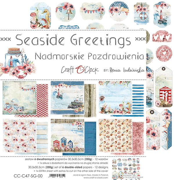 Craft-o-Clock  Seaside Greetings 12x12 Papers Set