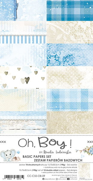Craft-o-Clock  Oh, Boy! 6x12 Basic Papers Set