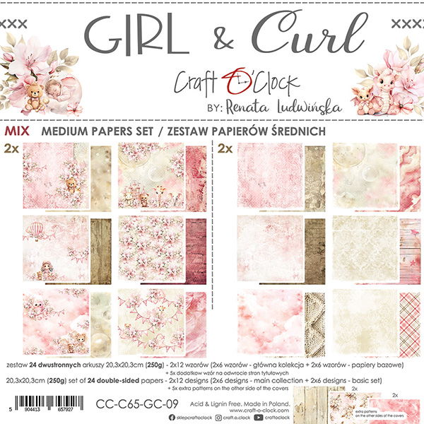 Craft-o-Clock  Girl & Curl 8x8 Mix Papers Set