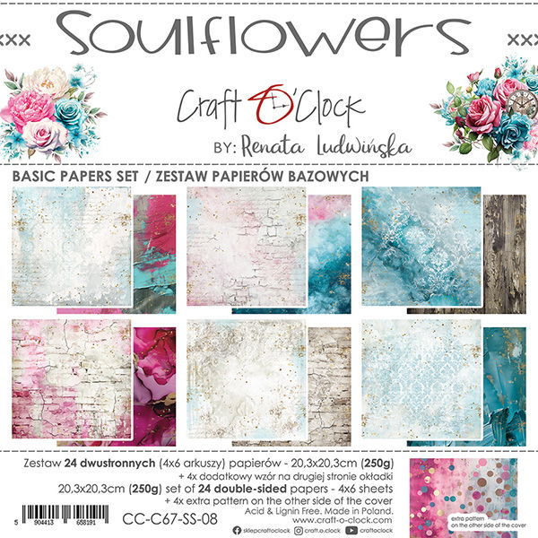 Craft-o-Clock Soulflowers 8x8 Basic Papers Set