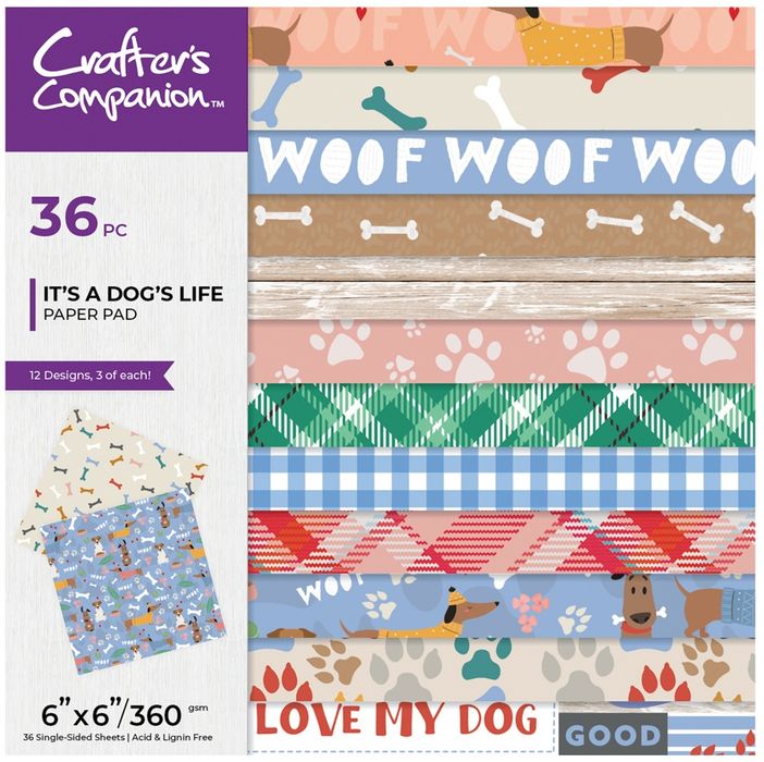 Crafter's Companion Pets Rule Printed Paper Pad 6"X6"-It's A Dog's Life