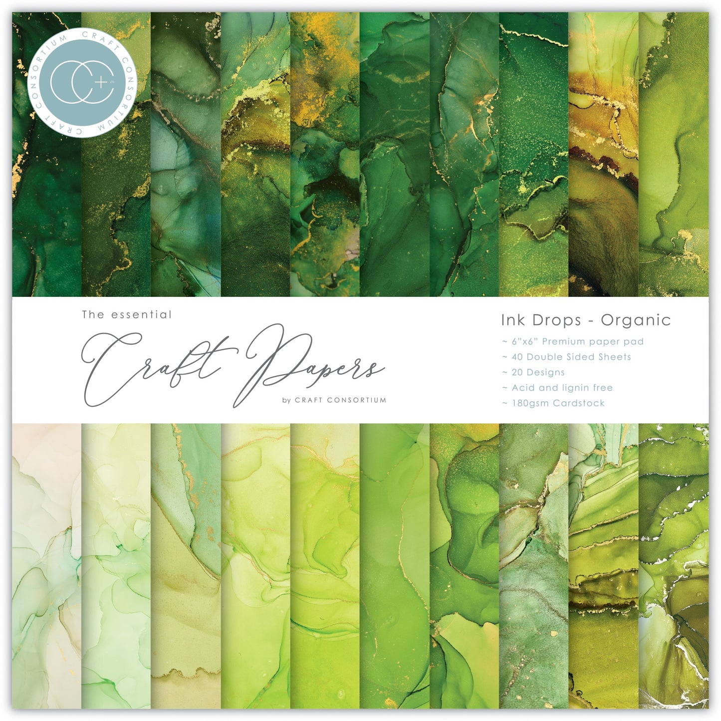 Craft Consortium Double-Sided Paper Pad 6"X6" 40/Pkg-Ink Drops - Organic, 20 Designs