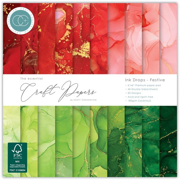 Craft Consortium Ink Drops - Festive 6"X6" Double-Sided Paper Pad, 40 sheets /Pkg.