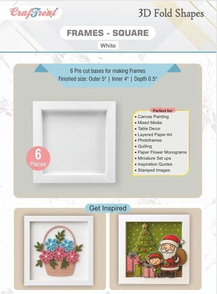 CrafTreat 3D Fold Shapes - Frames White - Square 6pcs