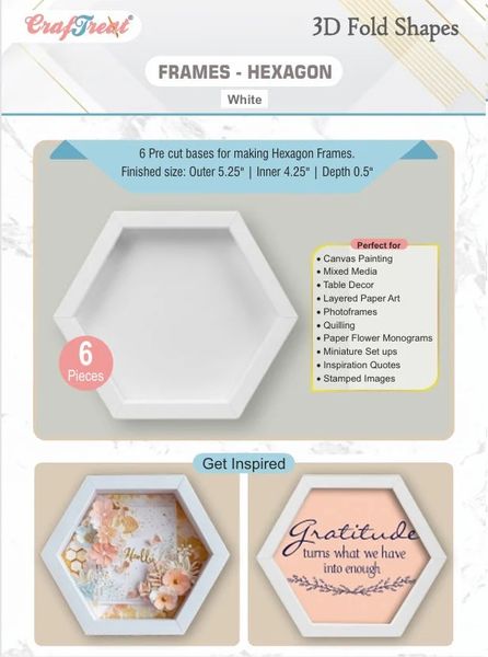CrafTreat 3D Fold Shapes - Frames White - Hexagon 6pcs