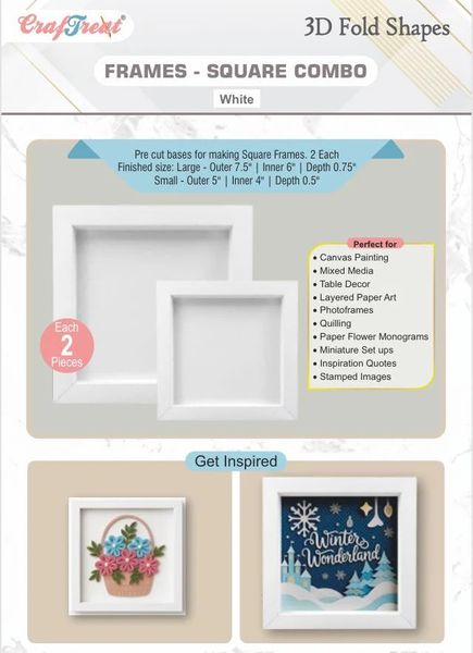 CrafTreat 3D Fold Shapes - Frames White - Square Combo 4pcs