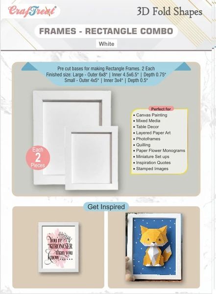 CrafTreat 3D Fold Shapes - Frames White - Rectangle Combo 4pcs