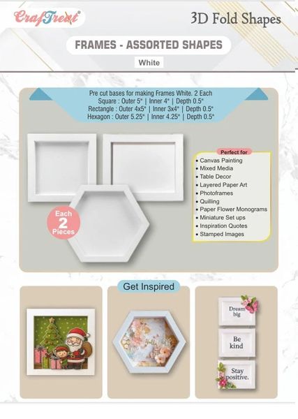 CrafTreat 3D Fold Shapes - Frames White - Assorted Shapes 6pcs